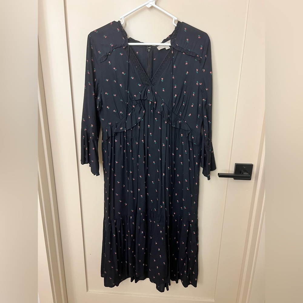 LOFT Black Floral Long Sleeve Dress